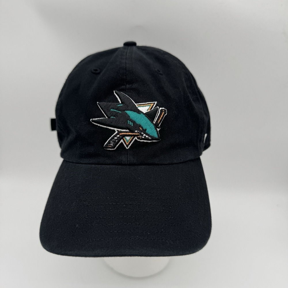 San Jose Sharks 47 Brand Black Strapback Hat Cap NHL Hockey OSFA Adjustable
